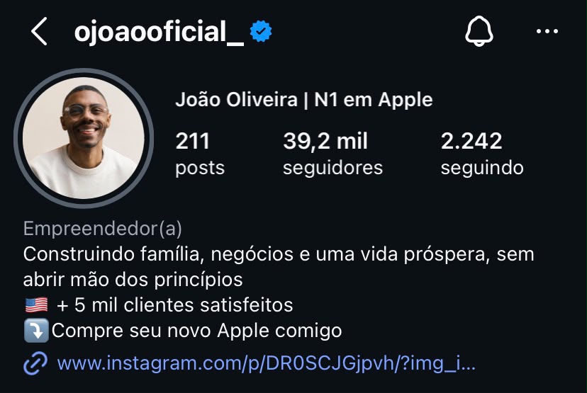 Perfil no Instagram do cliente 1